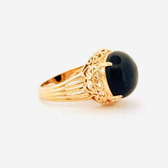Gold Over Sterling Silver 925 Black Onyx Statement Ring, Filigree, Size 10, 9.13 - Picture 2 of 10
